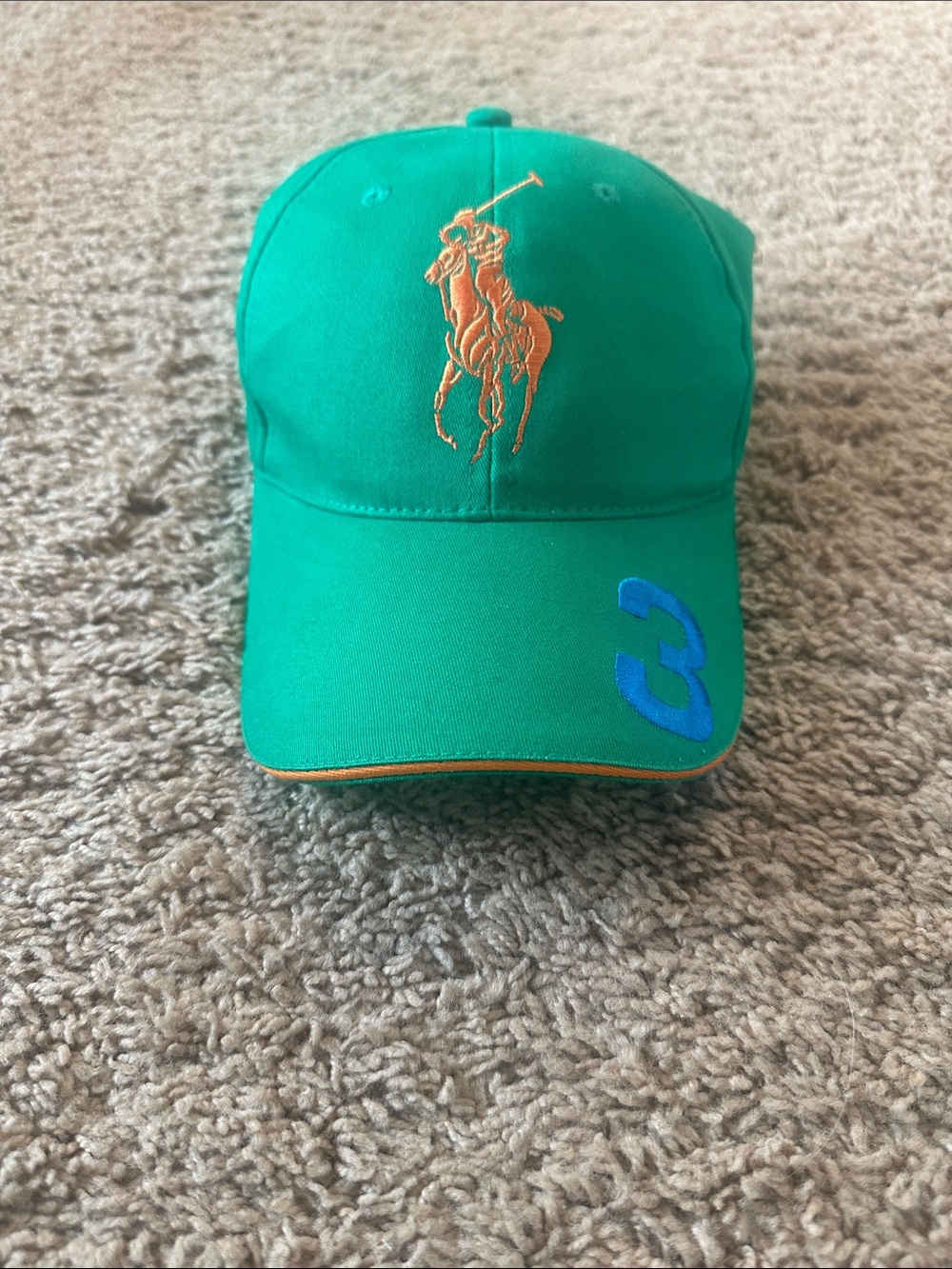 Ralph Lauren Green Cap with Orange Pony and Blue '3' Accent